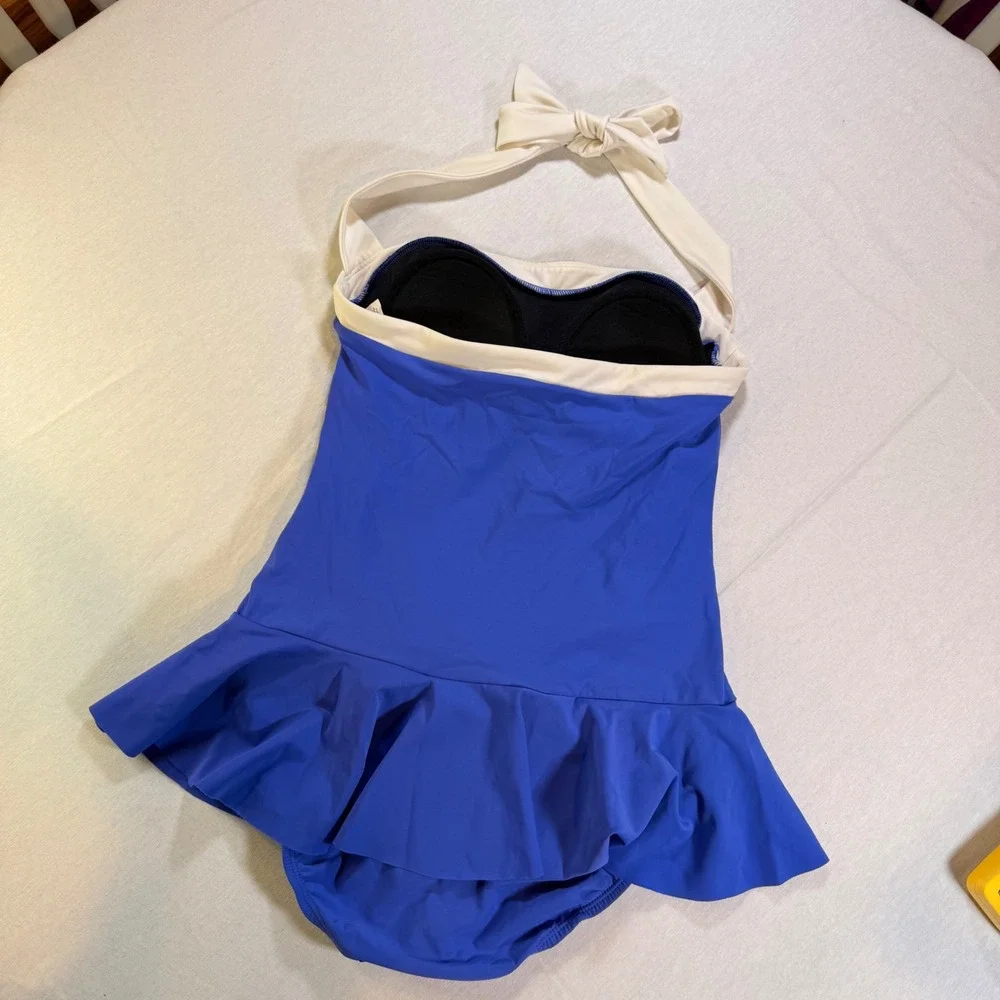 Aqua Green Swimdress Women S Blue Halter Ruffle Ruched Retro Pinup Nautical